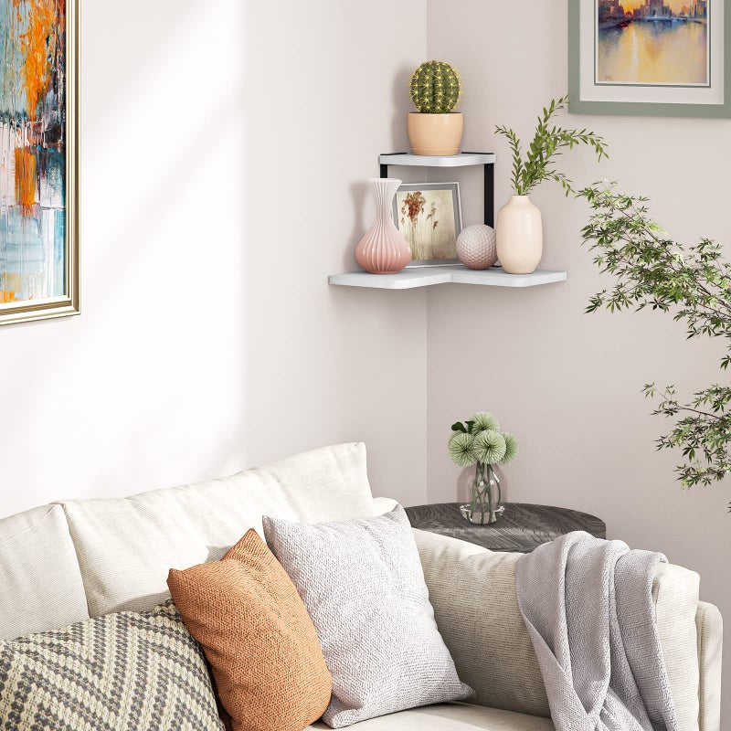 SRIWATANA Corner Shelf, Rustic Wood Wall Shelf Wall Mounted for Bedroom, Living Room, Kitchen, White - Image 2